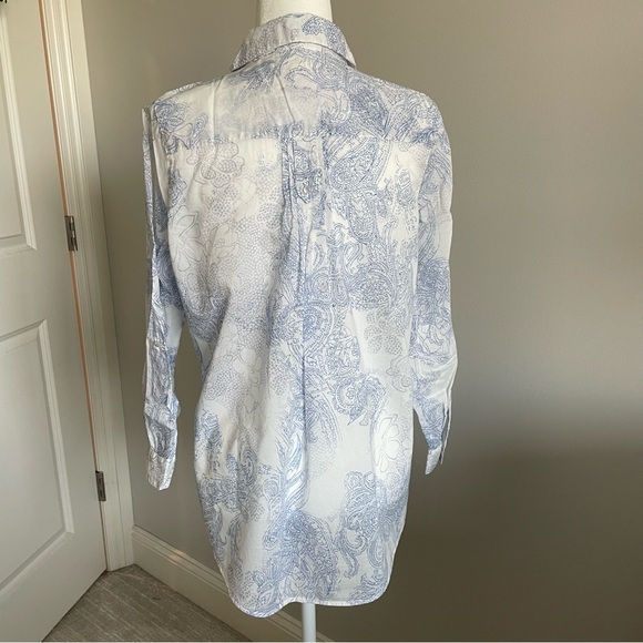 COLDWATER CREEK Blue & White Casual Blouse, Pin-tucks, Button-Down, M - Picture 3 of 15